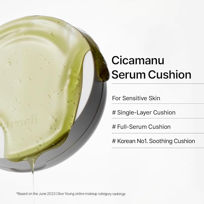 Parnell Cicamanu Serum Cushion - Moisturizing Foundation for Soothing, Coverage, Glass Skin and Lightweight for Sensitive and Dry Skin Pearl Skin (0.52 Fl Oz) (23W)