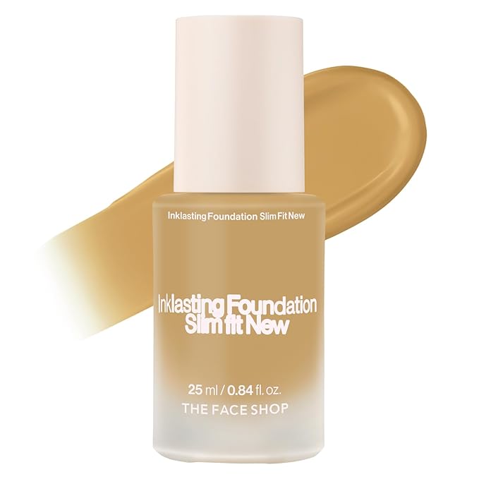 THE FACE SHOP Ink Lasting Liquid Foundation, Full Coverage, 72‑Hour Wear Semi‑Matte Finish, Makeup with Bakuchiol, W310 Caramel, 0.84 Fl. Oz.