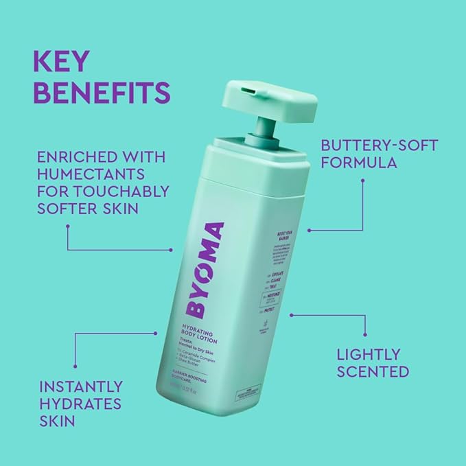 BYOMA Hydrating Body Butter - For Normal to Dry Skin - Hydrating, Creamy Body Lotion with Squalane, Beta Glucan - Cleanses, Softens & Soothes - Skin Barrier Repair - 16.9 fl oz