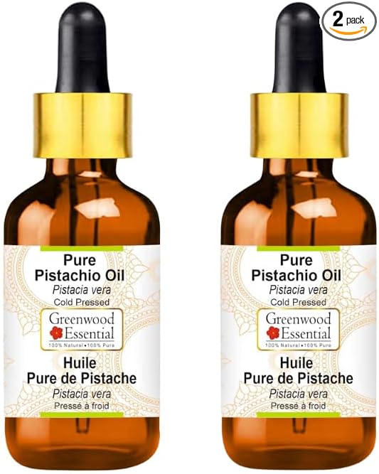 Greenwood Essential Pure Pistachio Oil (Pistacia Vera) with Two Glass Droppers Cold Pressed (Pack of Two) 50ml X 2 (3.38 oz)