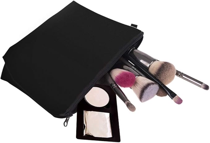 Small Makeup Bag Cosmetic Bag for Women, Pretty Design Organizer Case with Zipper Closure, Lightweight and Water-Resistant Make Up Bag - 8.65"x 5.35" x 7.08"（Solid Black）