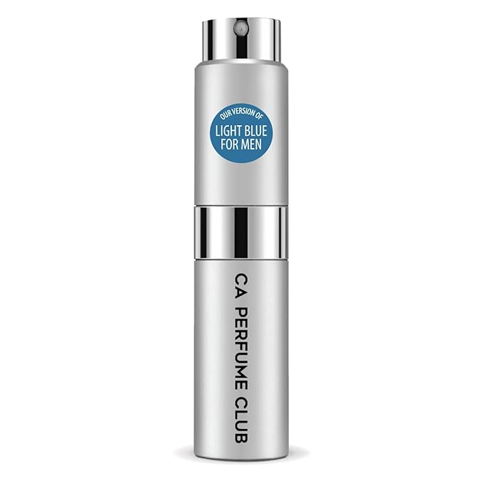 CA Perfume Impression of Light Blue For Men Woody Aquatic Scent Long Lasting Cologne for Men Eau De Parfum Travel Size Refillable Atomizer Spray 0.27 Fl Oz 8ml