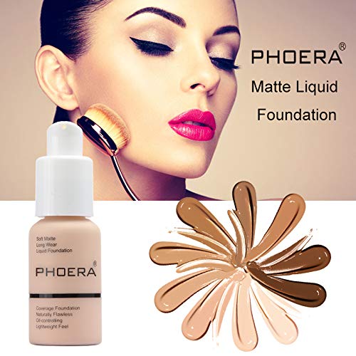 2 Pack PHOERA Foundation 103# Warm Peach and 104# Buff Beige,Soft Matte Oil Control Liquid Foundation.