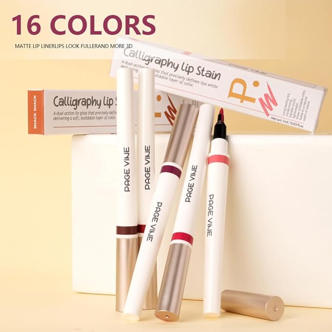 Matte Calligraphy Liquid Lip Liner Lipstick Pencil, Purple Long-Lasting Transfer-Proof Lip Stain, Lightweight Lipstick, Sheer Buildable Color, Fades to a Natural Wash of Colors