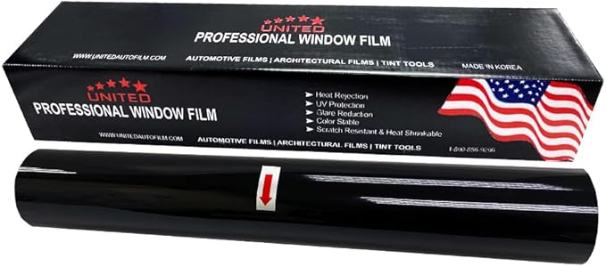 United Professional Window Tint 15% VLT 36" in x 100'Ft 1Ply Dyed Upgraded Film - Privacy Window Tint for Car, Home, Blocks UV/IR Rays, Reduce Heat & Glare - Adhesive Window Film Standard Black Color