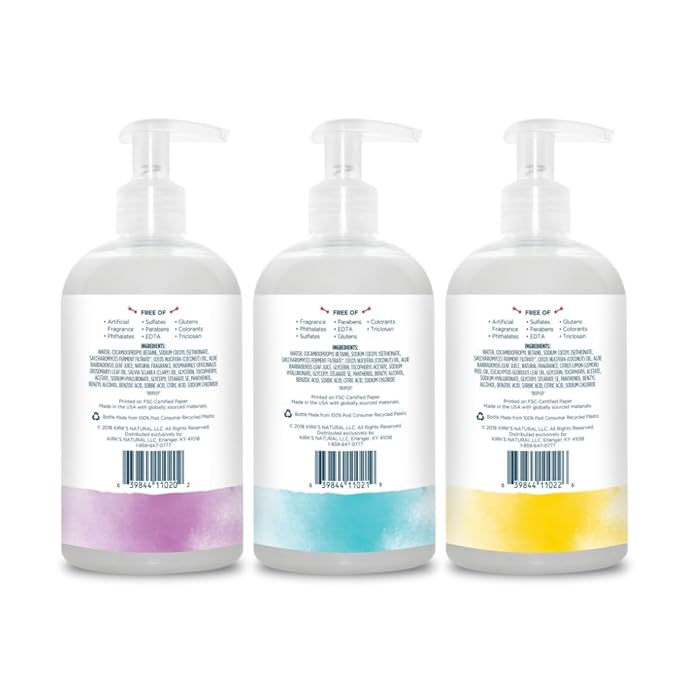 Kirk's Hydrating Hand Wash - Made with Coconut Oil and Aloe Vera, With Odor Neutralizing Technology To Help Eliminate Odors, Non-GMO, Vegan, Variety Pack, 12 Fl Oz. 4 pack