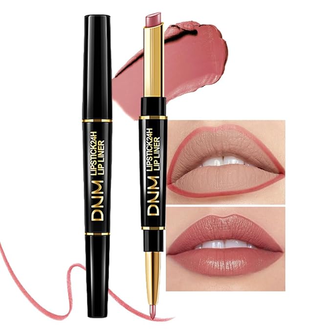 evpct 1Pcs Nude Pink Velvet Matte Lip Liner and Lipstick Combo Set Kit for Women, Magic 24 Hours Lipstick and Lip Liner Makeup Set Stain Long Lasting Waterproof labial,46#