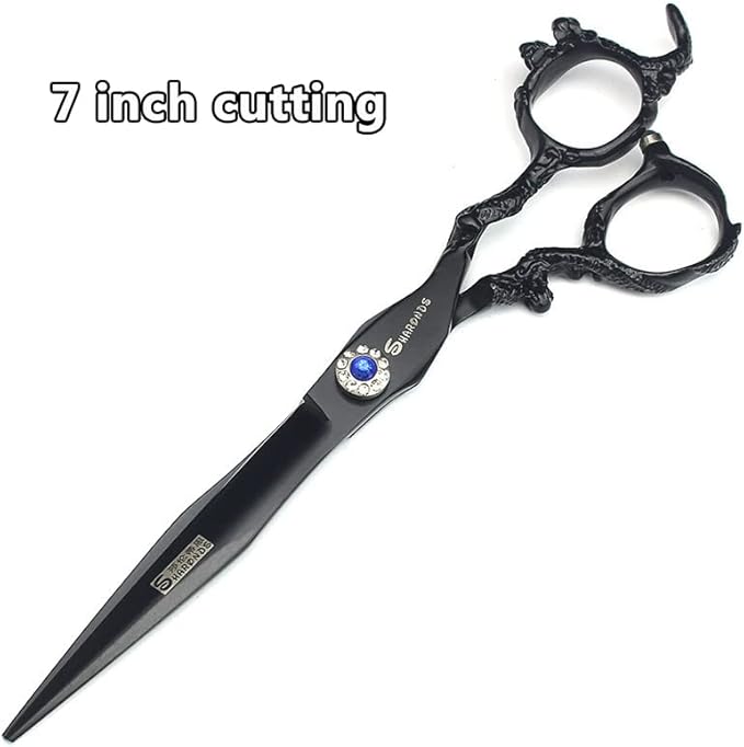6+7 inch hair stylist barber scissors black plate dragon 440C hairdressing cutting scissors+thinning scissors (3PC)