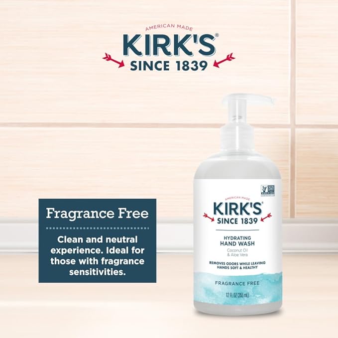 Kirk's Hydrating Hand Wash - Made with Coconut Oil and Aloe Vera, With Odor Neutralizing Technology To Help Eliminate Odors, Non-GMO, Vegan, Variety Pack, 12 Fl Oz. 4 pack