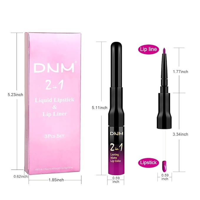evpct 3Pcs Purple Hot Pink Fuschia Red Matte Lip Liner & Liquid Lipstick Stain Makeup Set for Women, Lip Liner Stain Long Lasting Waterproof Smudge Proof, Cruelty Free Lip Makeup 24 hours originales