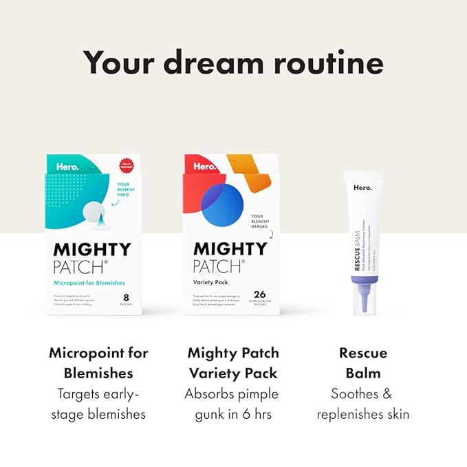 Mighty Patch™ Variety Pack from Hero Cosmetics - Hydrocolloid Acne Pimple Patches for Covering Zits and Blemishes, Spot Stickers for Face and Skin, Korean Skin Care, 26 ct (Pack of 2)