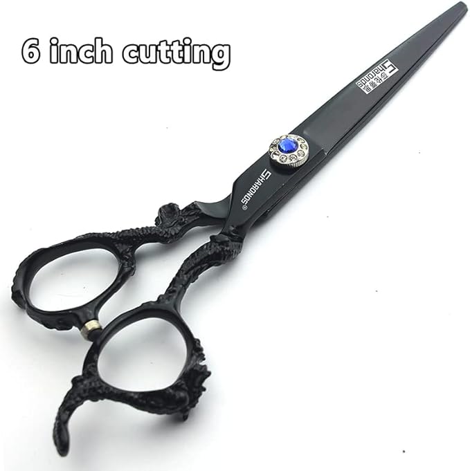 6+7 inch hair stylist barber scissors black plate dragon 440C hairdressing cutting scissors+thinning scissors (3PC)