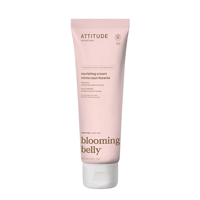 ATTITUDE Pregnancy Nourishing Body Cream, EWG Verified, Dermatologically Tested, Plant and Mineral-Based, Vegan Maternity Products, Argan Oil, 8 Fl Oz