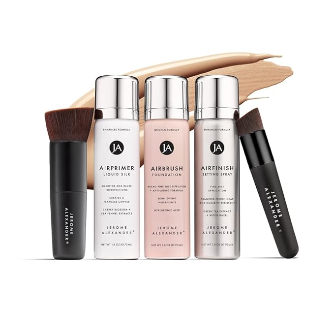 MagicMinerals AirBrush Foundation Set by Jerome Alexander - Complete 5pc Spray Makeup Set with Foundation, Primer, and Setting/Finishing Spray - for Smooth, Radiant Skin (Fair)