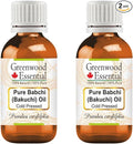 Greenwood Essential Pure Babchi (Bakuchi) Oil (Psoralea corylifolia) Cold Pressed (Pack of Two) 30ml X 2 (2 oz)