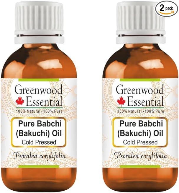 Greenwood Essential Pure Babchi (Bakuchi) Oil (Psoralea corylifolia) Cold Pressed (Pack of Two) 30ml X 2 (2 oz)