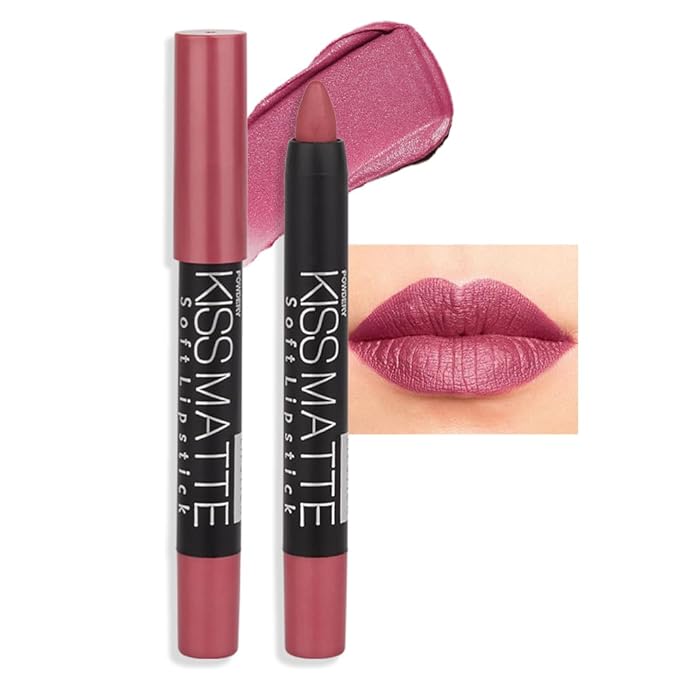 evpct 1Pcs Natural Pink Metallic Lipstick and Lip Crayon Liner Pencil Pen for Women Lip Stain Long Lasting Waterproof labiales mate magicos 24 horas originales pintalabios permanente 24 horas 07