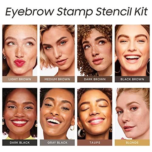 Eyebrow Stamp Stencil Kit - 24PCS Eyebrow Stencils for Perfect Brow, Eyebrow Stamp Long-lasting Waterproof & Smudge-Proof, Eyebrow Kit with Eyebrow Brush for Thin & Thick Brow (Black Brown)