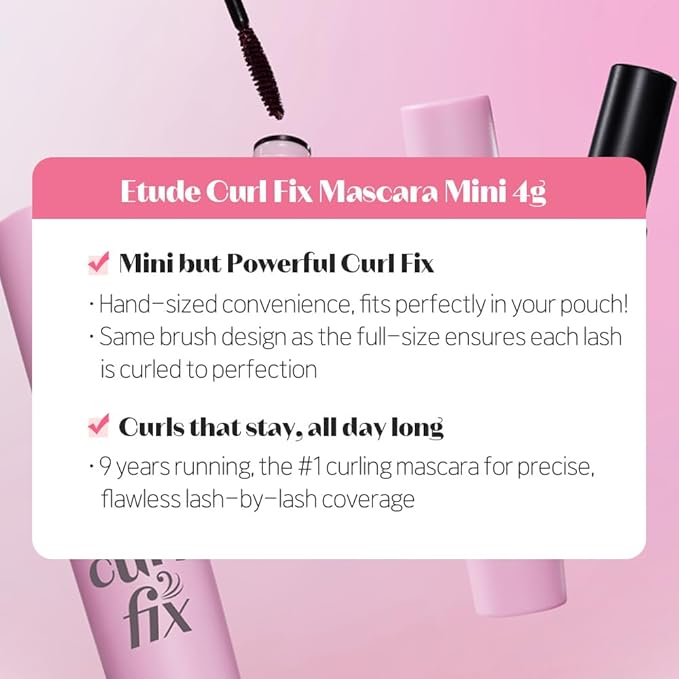 ETUDE Curl Fix Mascara Mini, Lash Mascara, Strong Curl Up, Long-Lasting, Waterproof, Lightweight, Korean Makeup, Beauty, Vegan Certified, Brown (0.14 Fl Oz)