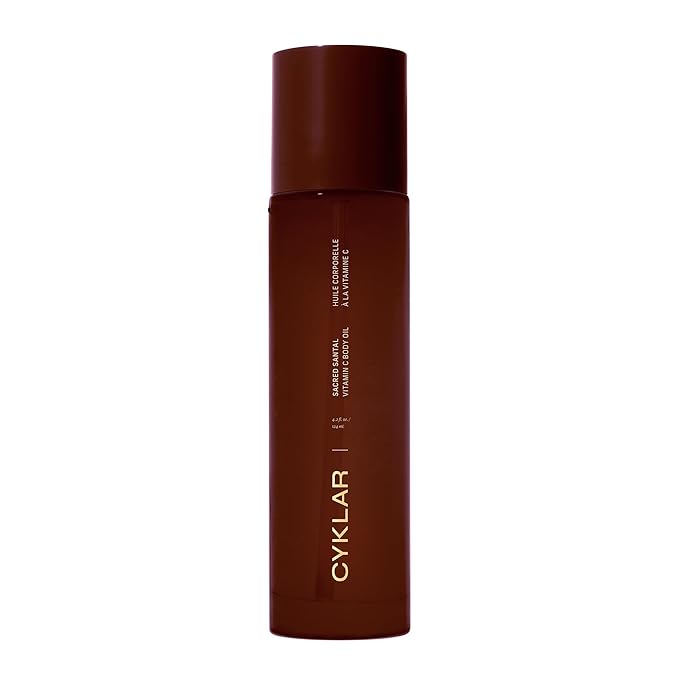 CYKLAR Vitamin C Body Oil for Women and Men. Moisturizing Sacred Santal Scented Body Serum for Glowing Skin. Nourishing, Hydrating After-Shower and Bath Skin Care Moisturizer, 4.2 Fl Oz