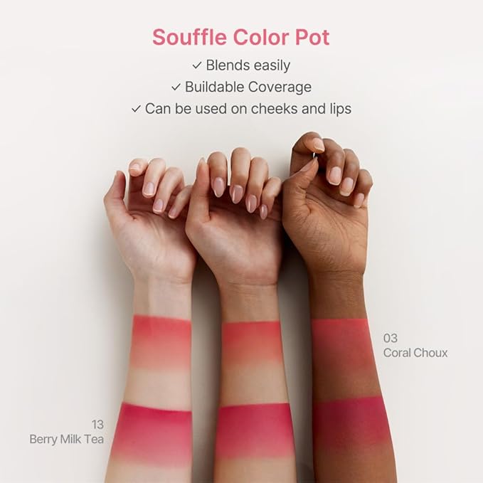 dasique Souffle Color Pot #13 Berry Milk Tea – Makeup Blush, Buildable Silky-Smooth Texture, Build-In Mini Brush, Multi-Use For Cheek and Lip
