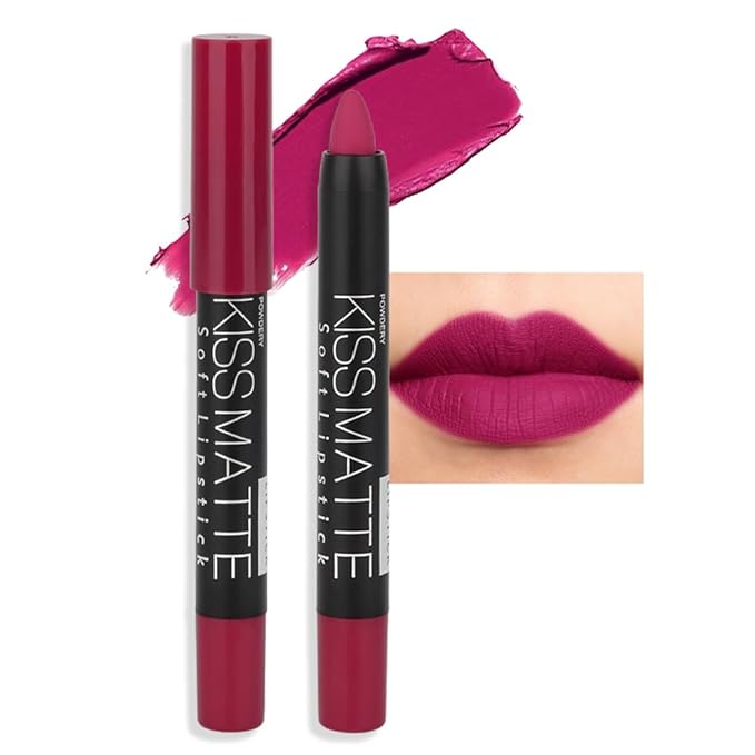 evpct 1Pcs Plum Purple Matte Lipstick and Lip Crayon Liner Pencil Pen Set for Women Lip Stain Long Lasting Waterproof labiales mate magicos 24 horas originales pintalabios permanente 24 horas 14