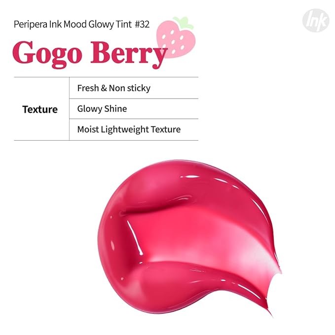 Peripera Ink Mood Glowy Tint | Lip-Plumping, Naturally Moisturizing, Lightweight, Glow-Boosting, Long-Lasting, Comfortable, Non-Sticky, No White Film (032 GOGO BERRY)