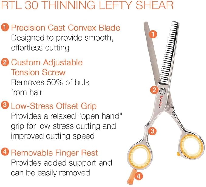 Cricket Centrix Roc-It Dog Professional Stylist 5” Hair Cutting Shears and RTL-30 Thinning Hair Cutting Scissors Duo Set, Salon Barber Supplies for Women and Men Haircut, Lefty