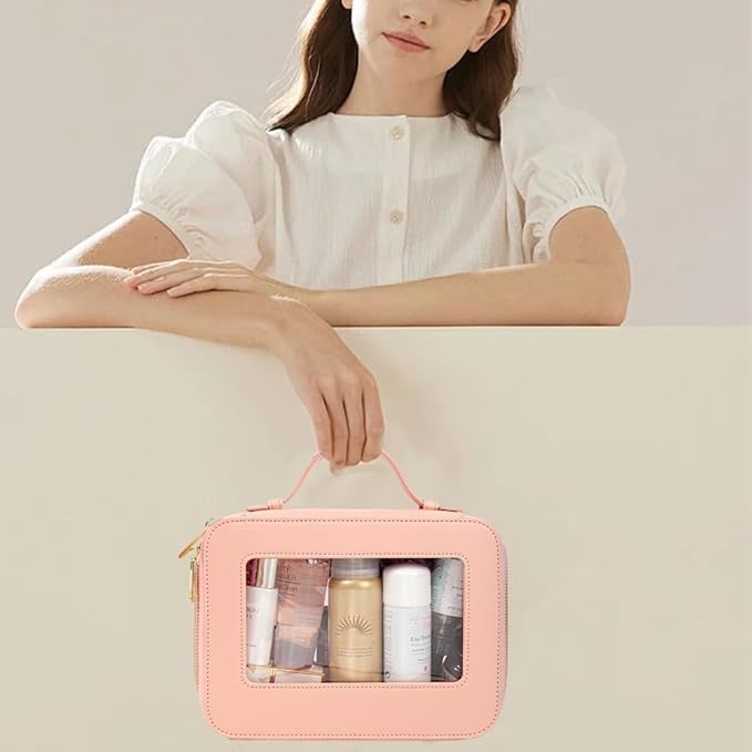 Clear Makeup Bag, Travel Cosmetic Organizer Case Waterproof Skincare Toiletry Bag with Zipper Portable Make Up Pouch Compact Car Organizer Bag for Essentials