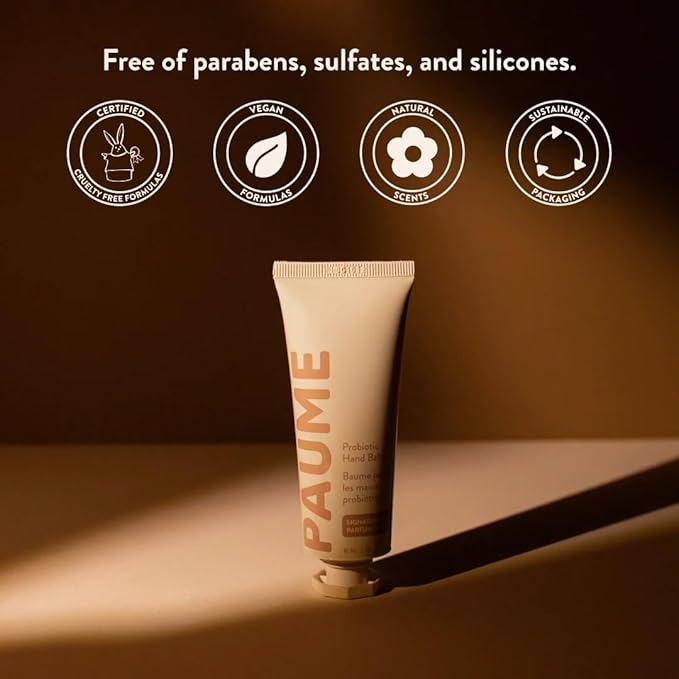 PAUME Probiotic Hand Balm, Non-Greasy, Fast Absorbing, Long Lasting Hydration, Hand Moisturizer for Dry, Chapped, Aging Skin, 2oz