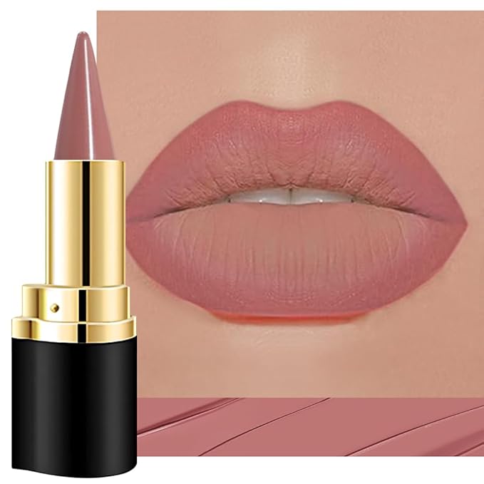 evpct Nude Pink Gradient Matte Lipstick Lip Liner Crayon Combo Pencil Set for Women Long Lasting Waterproof, Nude Matte Cream Lip Liner and Lipstick Combo Makeup, Flawless Gradual Ombre Effect
