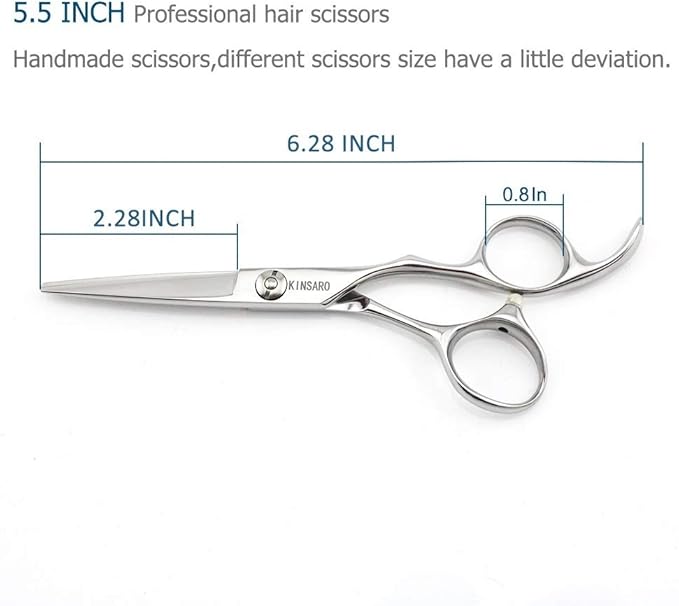 5.5" Barber Hair scissors Professional Hair Cutting Shears 440C Hair Cutting Scissors Shears Haircut Scissors Silvery Convex Blades KINSARO for Hairdresser Barber or Home Use