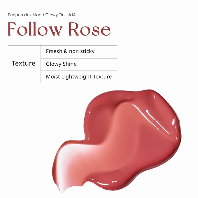 Peripera Ink Mood Glowy Tint | Lip-Plumping, Naturally Moisturizing, Lightweight, Glow-Boosting, Long-Lasting, Comfortable, Non-Sticky, No White Film (014 FOLLOW ROSE (NEW))