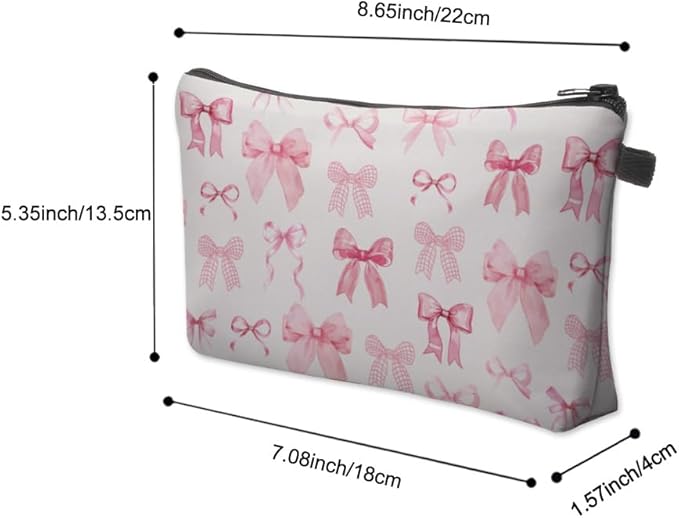 Small Makeup Bag Cosmetic Bag for Women, Pretty Design Organizer Case with Zipper Closure, Lightweight and Water-Resistant Make Up Bag - 8.65"x 5.35" x 7.08"（Bowknot）