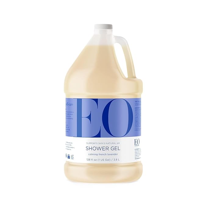 EO Shower Gel Body Wash Refill, 1 Gallon, French Lavender, Organic Plant-Based Skin Conditioning Cleanser with Pure Essentials Oils
