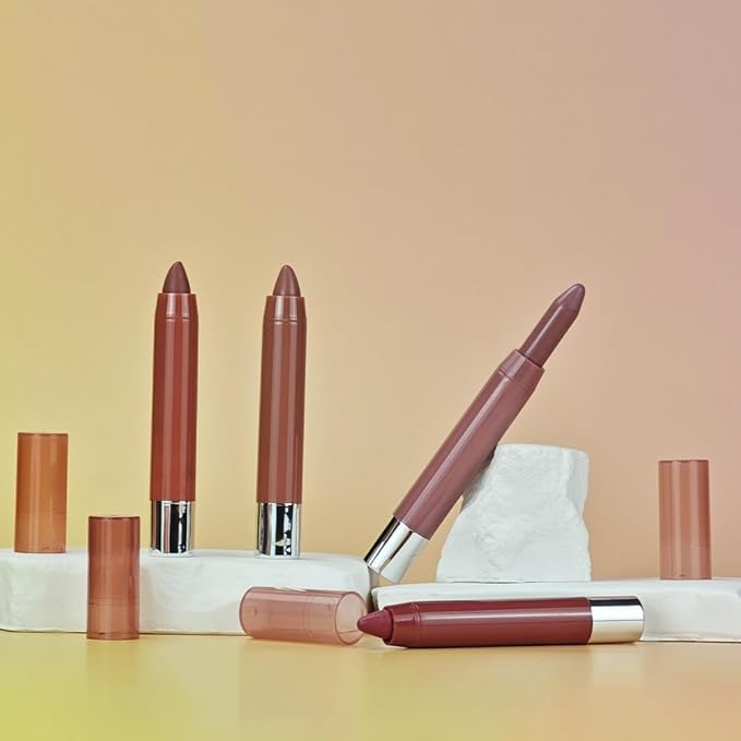2Pcs Pinky Nude & Coral Hydrating Cream Lipsticks Lip Crayon for Women, Moisturing Lipstick Longwear Lip Liner Crayon Set for Ombre Shades, Matte Creamy Natural Nourishing Tinted Lips Balm Set