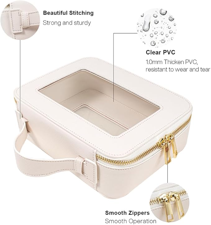 Clear Makeup Bag, Travel Cosmetic Organizer Case Waterproof Skincare Toiletry Bag with Zipper Portable Make Up Pouch Compact Car Organizer Bag for Essentials