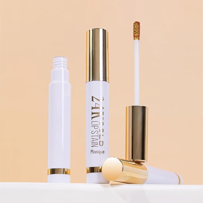 All Day Lip Stain Peel Off Gold Liquid Lip Gloss Tattoo, Mauve Matte Finish Peel Off Lip Stain Masque, Long Lasting Waterproof Lip Tint, Transfer-proof for All Skin Types 04#