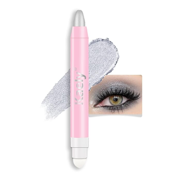 Kaely 2in1 Cream Eye Shadow Brightener Sticks for Eyes, Pencil Eyeshadow Applicator Stick Waterproof Pigmented, Eye Shadow Palette Highlighter Makeup, sombras para ojos, 16 Silver Shimmer