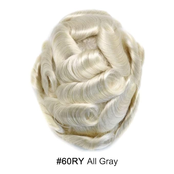 Mens Toupee Human Hair Piece French Lace Toupee for Man Hair System Indian Human Hair Replacement Systems V-Looped PU Front Hairpieces 6"X9" #60RY