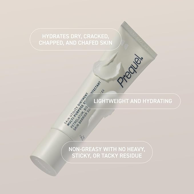 Prequel Skin Utility Ointment, Moisturizing Protectant. Mid-weight Occlusive Face and Body Cream for Dry Skin, Hand Cream for Cracked Hands. Soothing Barrier Protection with 45% Petrolatum