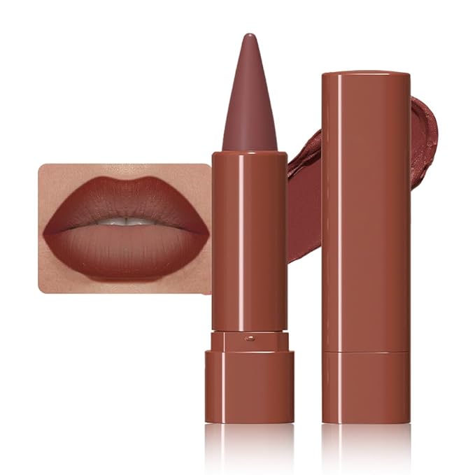 BINGBRUSH 2-in-1 Gradient Lip Liner & Lipstick Combo,Matte Longwear Waterproof Lip Pencil with Cone Tip,Smudge Proof Crayon for Flawless Ombre Contour,Women's Long Lasting Makeup Set (3#Reddish Brown)