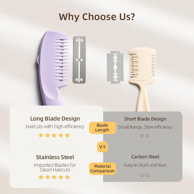 Hair Razor Comb, Hair Thining Trimmer, Homeuse Cutting and Styling Comb (Purple)