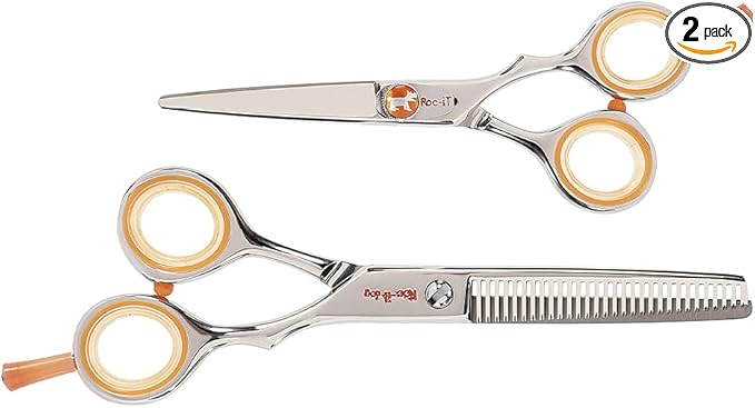 Cricket Centrix Roc-It Dog Professional Stylist 5” Hair Cutting Shears and 30T Thinning Hair Cutting Scissors Duo Set, Salon Barber Supplies for Women and Men Haircut