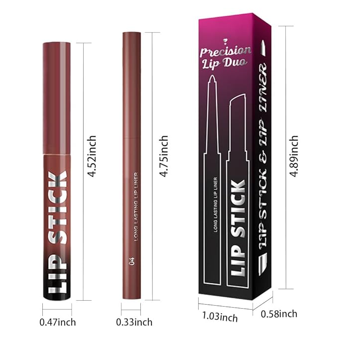 2Pcs 2 in 1 Matte Red Brown Lip Liner and Lipstick Combo Set for Women,Lipstick Stain Lip Liner for Daily & Party Long Lasting Waterproof Smudge Proof 24 Hour Full Coverage Vegan Lip Makeup Kit
