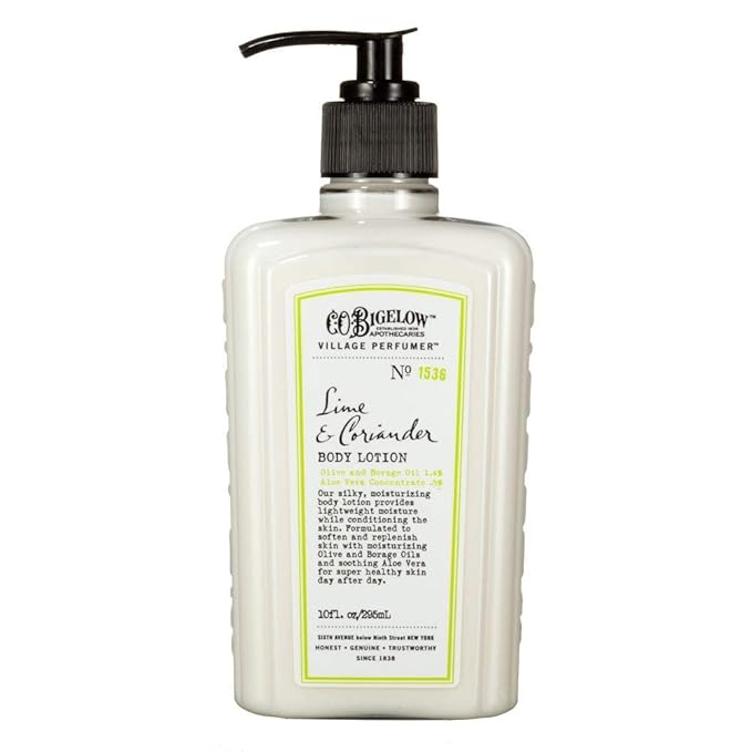 C.O. Bigelow Lime Coriander Body Lotion, Village Perfumer Moisturizing Body Lotion with Aloe Vera, Borage Oil & Olive Oil, 10 Fl Oz