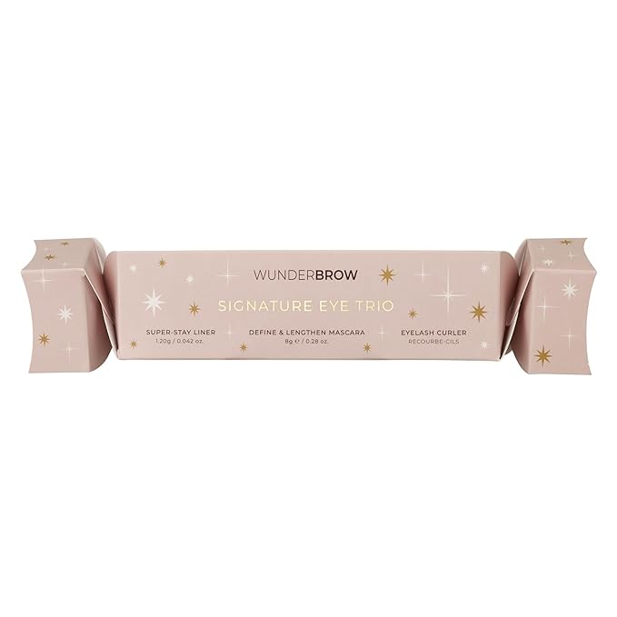 Wunderbrow Signature Eye Trio Festive Cracker, Holiday Gift Set, Includes Mascara, Black Eyeliner and an Eyelash Curler