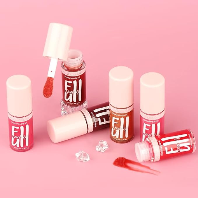 Anglicolor 2PC Lip Oil and Metallic Glitter Pink Lipstick,Natural Lip Plumper,Fruit Flavoured Lip Oil,For Dry Lip's Moisturizing Hydrating,Vegan & Cruelty-free (04 Medusa+15)