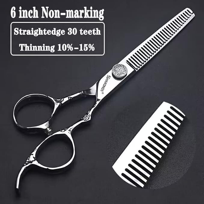 6/7-Inch Professional Hair Scissors Haircut Rose Pattern Hair Scissors Styling Tools Japanese Stainless Steel Scissor Set (6-inch -3pc)