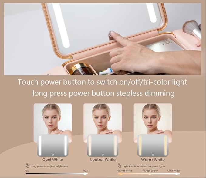 Makeup Case with LED Lighted Mirror, 11.5''x 8.7'' Portable Travel Makeup Organizer, Toiletry Storage Makeup Bag Gift for Lady, DIY Dividers Makeup Box with 5X Magnifying Mirror (Black)